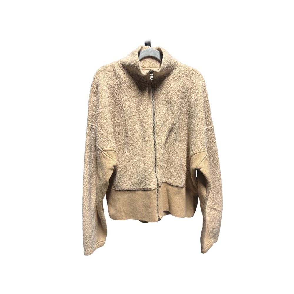 Calia Underwood  Sherpa Fleece Jacket XS Beige Zip Up Cropped Cozy Pullover Wmns